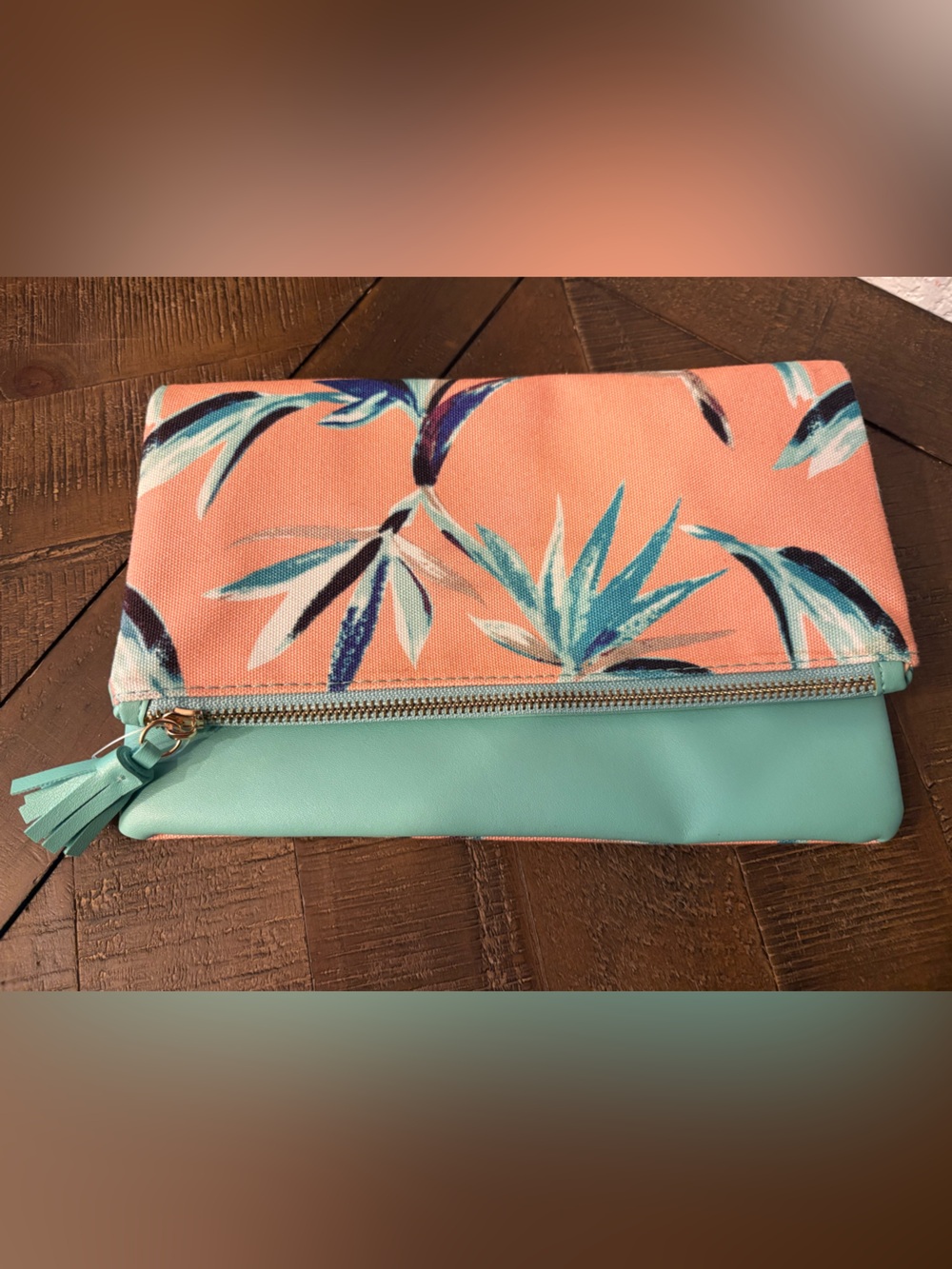 Rachel Pally Coral Floral & Mint Fold-Over Clutch
